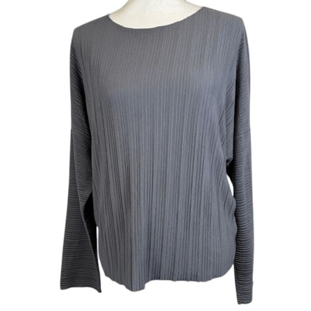 Oak + Fort Pleated Flowy Blouse Dolman Sleeves Gray Lightweight Size Medium